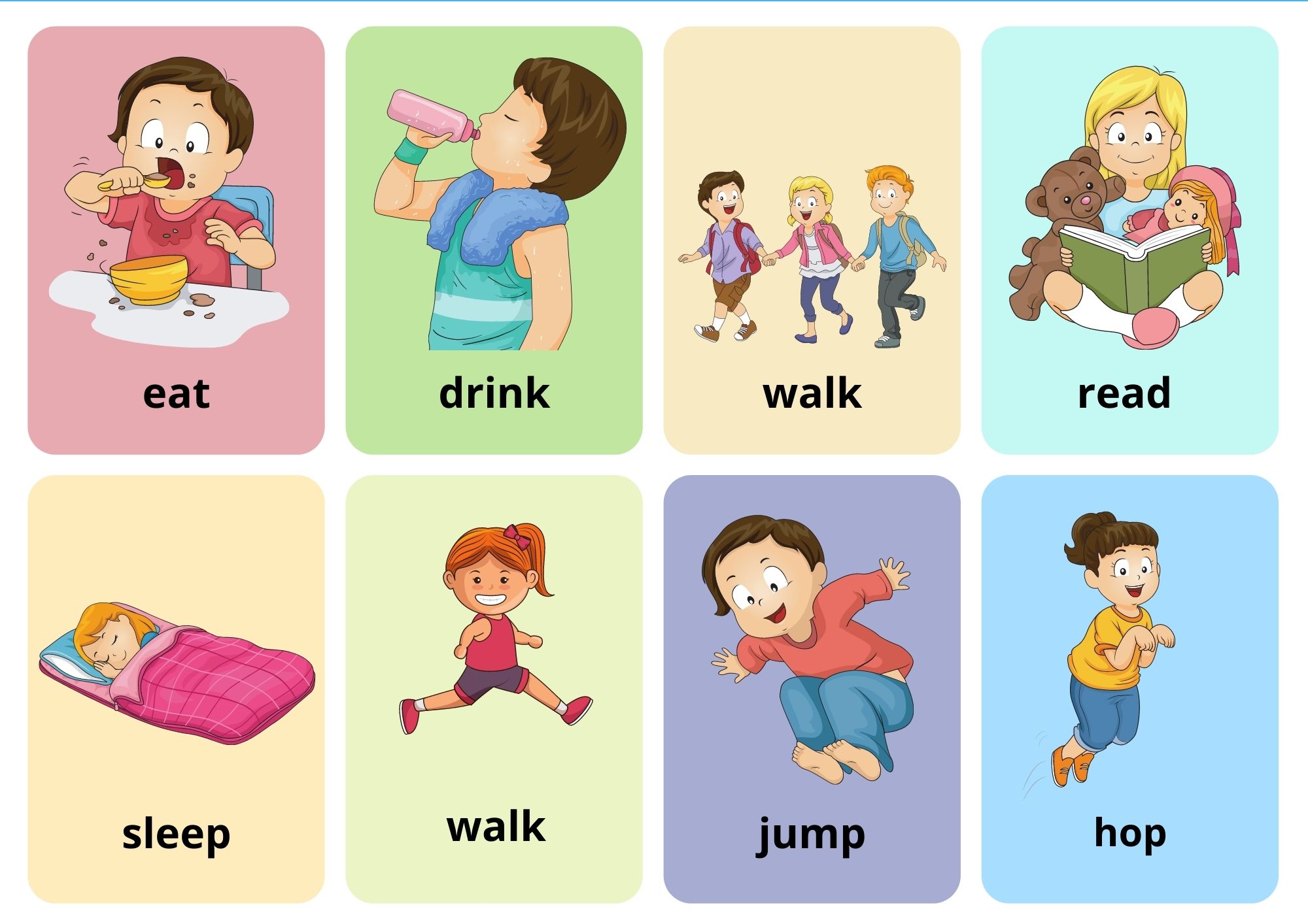 Action Verbs Flashcards With Words